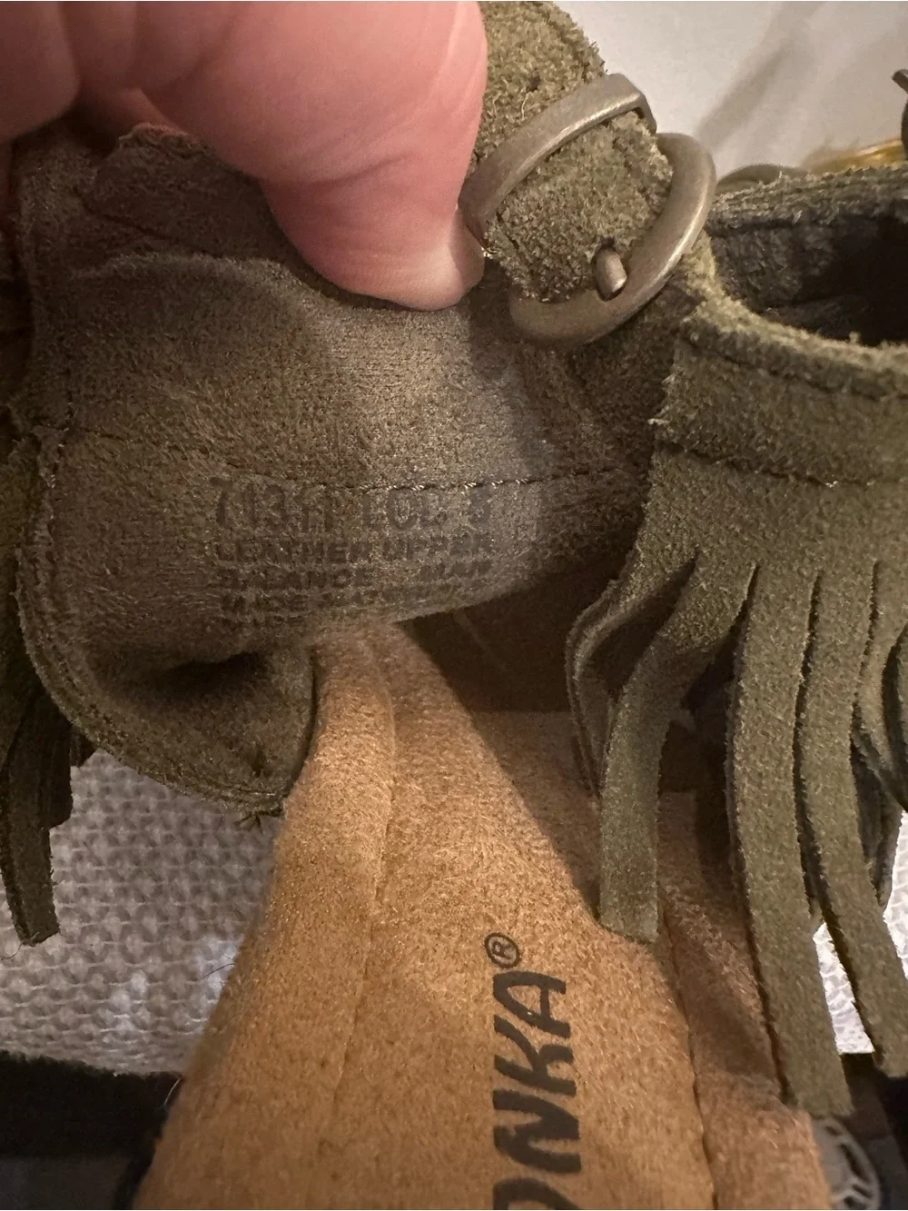 Minnetonka Ashley Olive Green Suede Fringe Espadrille Wedge Sandals 8 Coachella